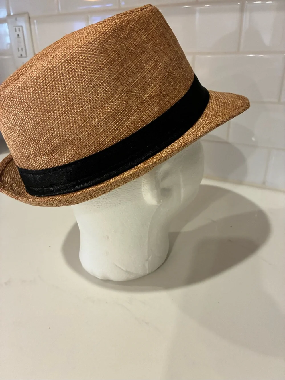 Men's Straw Fedora Hat with Black Band - Tan
